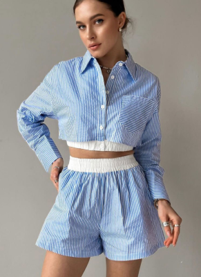 Fashion Striped Shirt Long Sleeve Two Piece Set