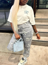Fashionable Mother Print High Waist Zipper Pocket Casual Pants