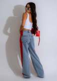 Stylish Patchwork Three-stripe Wide-leg Stretch Straight Jeans