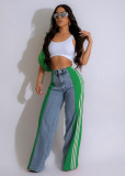 Stylish Patchwork Three-stripe Wide-leg Stretch Straight Jeans