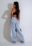 Stylish Patchwork Three-stripe Wide-leg Stretch Straight Jeans