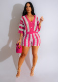 Sexy Hollow See-through Lapel Knitted Shorts Suit