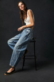 Fashionable Casual Loose Wide-leg Mid-low-rise Washed Jeans