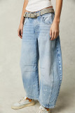 Fashionable Casual Loose Wide-leg Mid-low-rise Washed Jeans