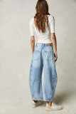 Fashionable Casual Loose Wide-leg Mid-low-rise Washed Jeans
