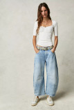 Fashionable Casual Loose Wide-leg Mid-low-rise Washed Jeans