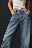 Fashionable Casual Loose Wide-leg Mid-low-rise Washed Jeans