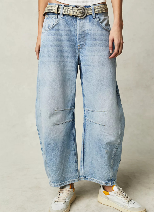 Fashionable Casual Loose Wide-leg Mid-low-rise Washed Jeans