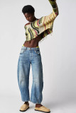 Fashionable Casual Loose Wide-leg Mid-low-rise Washed Jeans