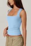 Fashionable Square Neck Sleeveless Double Layer Tank Top T-Shirt