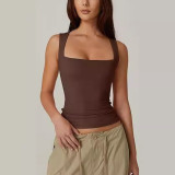 Fashionable Square Neck Sleeveless Double Layer Tank Top T-Shirt