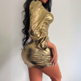 Autumn Sexy Slanted Shoulder One-sleeve Hip-covering Dress