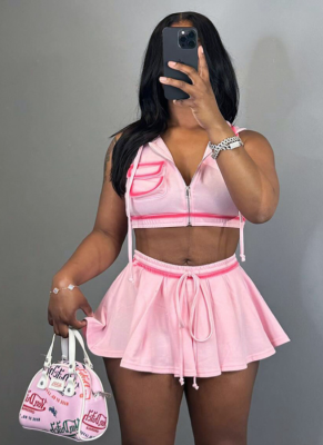 Sexy Sporty Zippered Lace-up Skirt Suit
