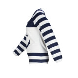 Fashionable V-neck Navy Stripe Printed Long-sleeved T-shirt