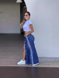 Stylish Patchwork Three-stripe Wide-leg Loose Jeans