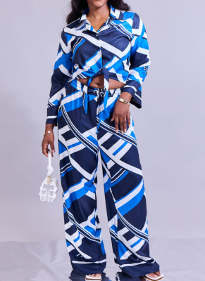 Casual Wide-leg Pants Abstract Pattern Trousers Suit