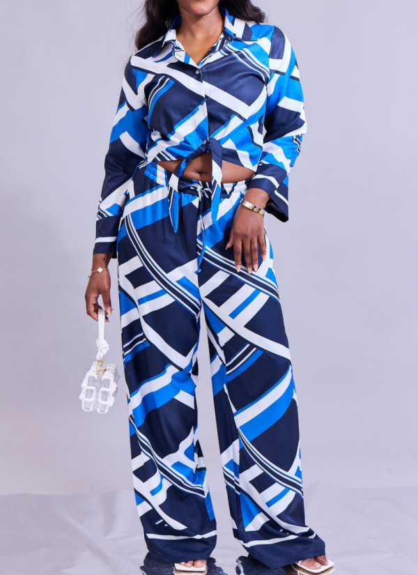 Casual Wide-leg Pants Abstract Pattern Trousers Suit