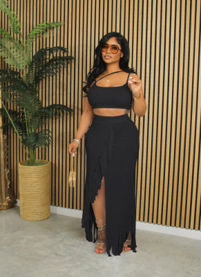 Fashionable Casual Fringed Skirt Suit (shoulder straps adjustable)
