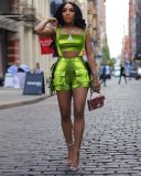 Sexy Metallic Chest-wrapped Tassel Suspender Shorts Set