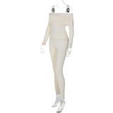 Fashionable Ribbed Long-sleeved One-shoulder Slim Fit Two-piece Set