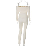 Fashionable Ribbed Long-sleeved One-shoulder Slim Fit Two-piece Set