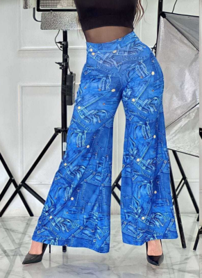 Fashionable Imitation Denim Printed Loose Wide Leg Pants
