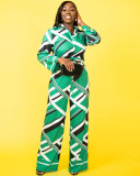 Casual Wide-leg Pants Abstract Pattern Trousers Suit