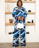 Casual Wide-leg Pants Abstract Pattern Trousers Suit