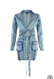 Autumn Stretch Washed Button Zipper Denim Skirt Suit