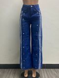 Stylish Patchwork Three-stripe Wide-leg Loose Jeans