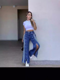 Stylish Patchwork Three-stripe Wide-leg Loose Jeans
