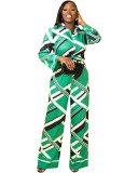 Casual Wide-leg Pants Abstract Pattern Trousers Suit