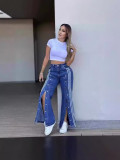Stylish Patchwork Three-stripe Wide-leg Loose Jeans