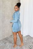 Autumn Stretch Washed Button Zipper Denim Skirt Suit