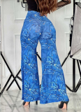 Fashionable Imitation Denim Printed Loose Wide Leg Pants