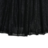 Fashionable Strapless Off-shoulder Fine Glitter Mesh Patchwork Dress