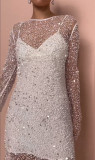 Sexy Beaded See-through Mesh Two-piece Suspender Dress