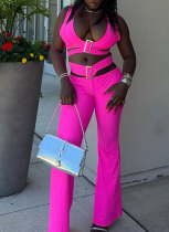 Sexy Halter Neck Tank Top Metal Trousers Sports Suit