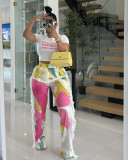 Sexy Printed Fringed High Waist Pocket Pants