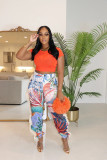 Sexy Printed Fringed High Waist Pocket Pants