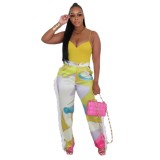 Sexy Printed Fringed High Waist Pocket Pants