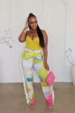 Sexy Printed Fringed High Waist Pocket Pants