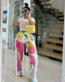 Sexy Printed Fringed High Waist Pocket Pants
