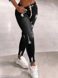 Fashionable Ripped Drawstring Washed Skinny Jeans