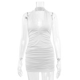 Sexy V-neck Halterneck Backless Pleated Dress