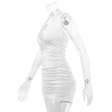 Sexy V-neck Halterneck Backless Pleated Dress