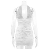 Sexy V-neck Halterneck Backless Pleated Dress