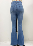 Blue Flared Women's High Waisted Stretch Jeans