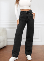 High Waist Washed Women's Fashionable All-Match Denim Straight Pants