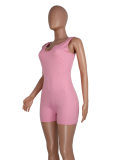 Solid Color Casual Knit Ribbed U-Neck Slim Jumpsuit